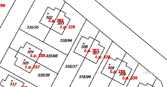 Tachlovice 227 na parcele st. 306 v KÚ Tachlovice, Katastrální mapa