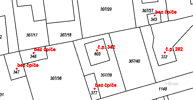 Velká Ves 342, Broumov na parcele st. 603 v KÚ Velká Ves u Broumova, Katastrální mapa