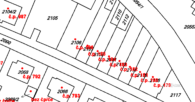 Jemnice 184 na parcele st. 2109 v KÚ Jemnice, Katastrální mapa