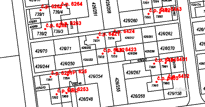 Otrokovice 6422 na parcele st. 737/2 v KÚ Otrokovice, Katastrální mapa