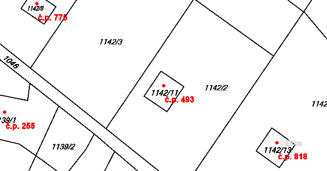 Skřečoň 493, Bohumín na parcele st. 1142/11 v KÚ Skřečoň, Katastrální mapa