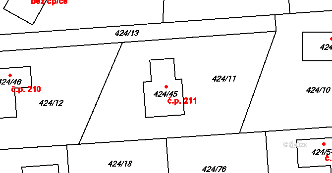 Hudcov 211, Teplice na parcele st. 424/45 v KÚ Hudcov, Katastrální mapa