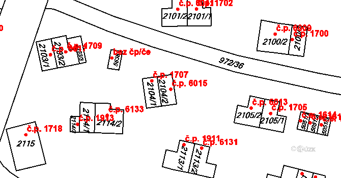 Zlín 6015 na parcele st. 2104/2 v KÚ Zlín, Katastrální mapa