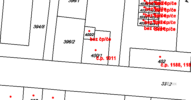 Benešov 1011 na parcele st. 400/1 v KÚ Benešov u Prahy, Katastrální mapa