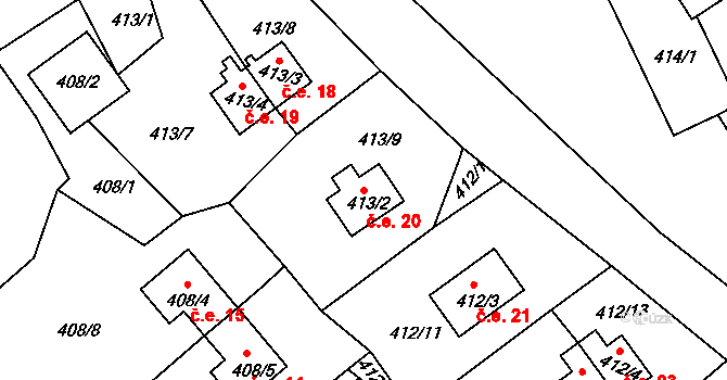 Pernek 20, Horní Planá na parcele st. 413/2 v KÚ Pernek, Katastrální mapa