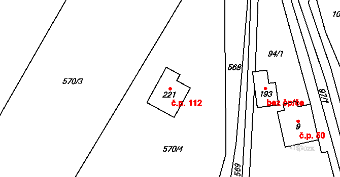 Bradlecká Lhota 112 na parcele st. 221 v KÚ Bradlecká Lhota, Katastrální mapa