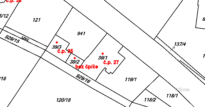 Borovník 27 na parcele st. 39/1 v KÚ Borovník, Katastrální mapa