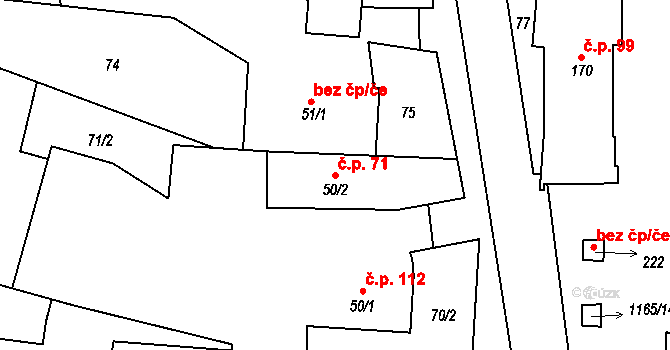 Pavlínov 71 na parcele st. 50/2 v KÚ Pavlínov, Katastrální mapa
