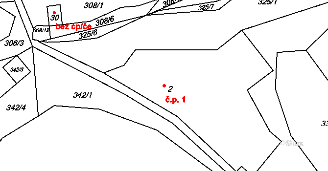 Jabloňov 1, Věžná na parcele st. 2 v KÚ Jabloňov, Katastrální mapa