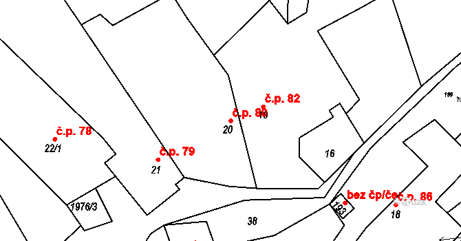 Kladná Žilín 80, Luhačovice na parcele st. 20 v KÚ Kladná Žilín, Katastrální mapa