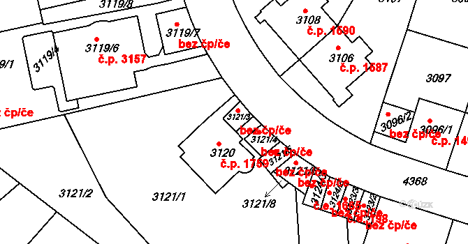 Teplice 39162478 na parcele st. 3121/3 v KÚ Teplice, Katastrální mapa