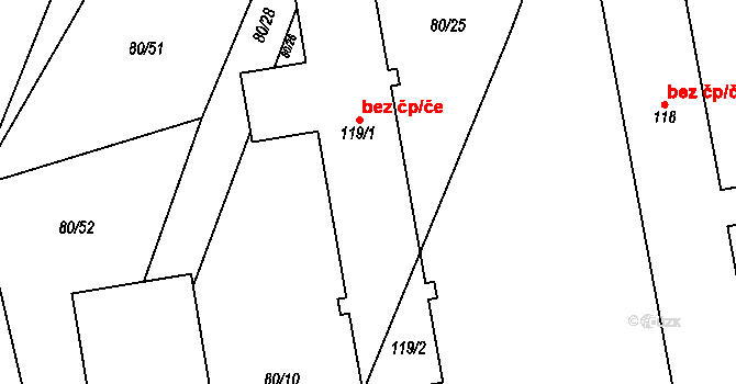Suchdol nad Lužnicí 41001478 na parcele st. 119/1 v KÚ Bor, Katastrální mapa