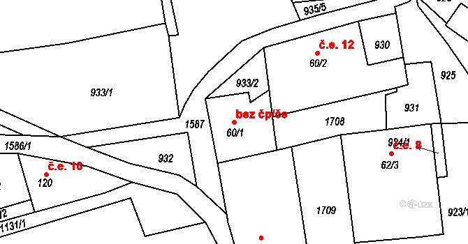 Úštěk 41082478 na parcele st. 60/1 v KÚ Brusov, Katastrální mapa