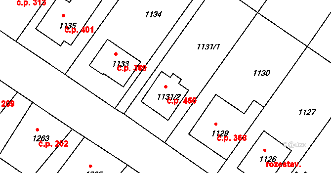 Štípa 450, Zlín na parcele st. 1131/2 v KÚ Štípa, Katastrální mapa