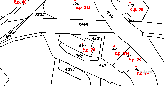 Želechovice nad Dřevnicí 71 na parcele st. 43/1 v KÚ Želechovice nad Dřevnicí, Katastrální mapa
