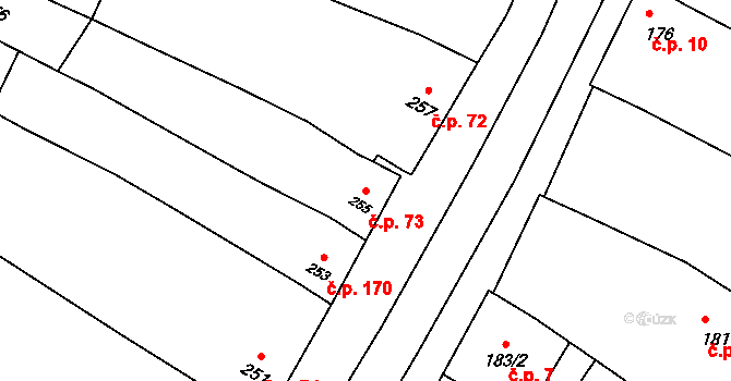Kobeřice u Brna 73 na parcele st. 255 v KÚ Kobeřice u Brna, Katastrální mapa