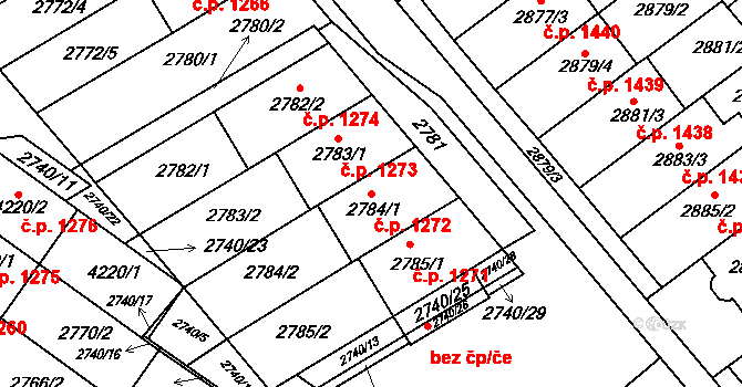 Hluk 1272 na parcele st. 2784/1 v KÚ Hluk, Katastrální mapa