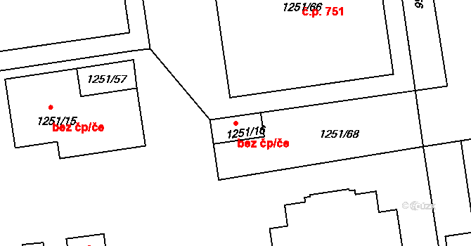 České Budějovice 48749478 na parcele st. 1251/16 v KÚ České Budějovice 4, Katastrální mapa