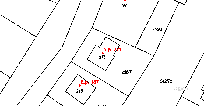 Rudíkov 271 na parcele st. 375 v KÚ Rudíkov, Katastrální mapa