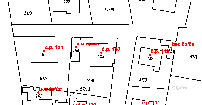 Škrovád 118, Slatiňany na parcele st. 153 v KÚ Škrovád, Katastrální mapa