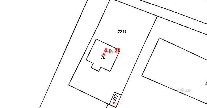 Prostřední Lipka 27, Králíky na parcele st. 70 v KÚ Prostřední Lipka, Katastrální mapa