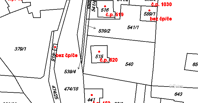 Rudná 520 na parcele st. 515 v KÚ Dušníky u Rudné, Katastrální mapa