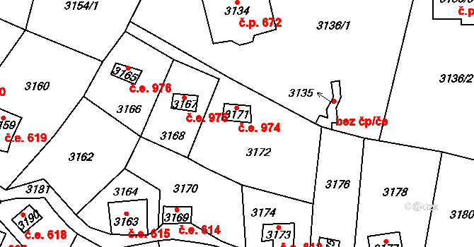 Černošice 974 na parcele st. 3171 v KÚ Černošice, Katastrální mapa
