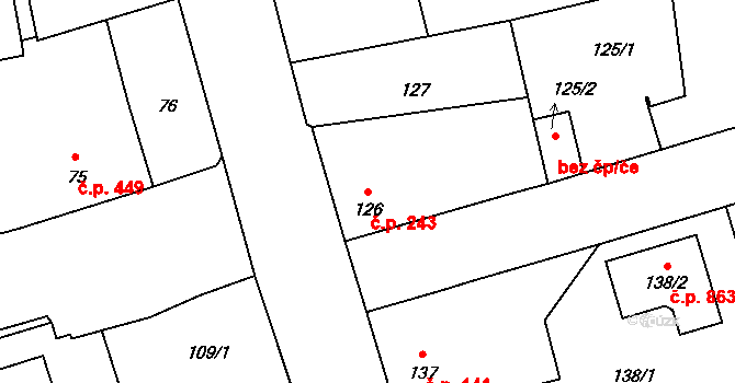 Líně 243 na parcele st. 126 v KÚ Líně, Katastrální mapa