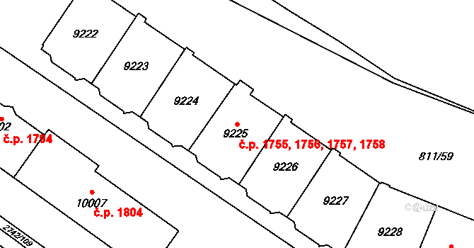 Bílé Předměstí 1755,1756,1757,1758, Pardubice na parcele st. 9222 v KÚ Pardubice, Katastrální mapa