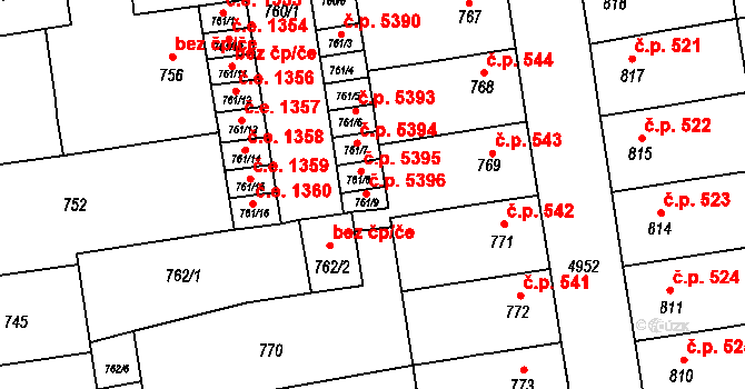 Louny 5396 na parcele st. 761/9 v KÚ Louny, Katastrální mapa