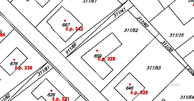 Čížkovice 328 na parcele st. 659 v KÚ Čížkovice, Katastrální mapa