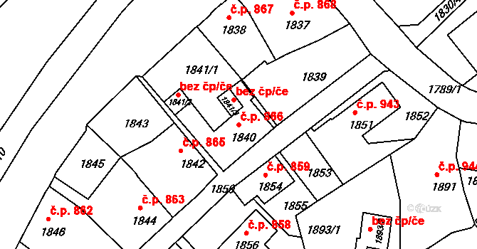 Příbor 866 na parcele st. 1840 v KÚ Příbor, Katastrální mapa