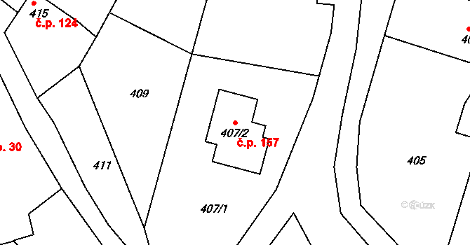 Křtomil 157 na parcele st. 407/2 v KÚ Křtomil, Katastrální mapa