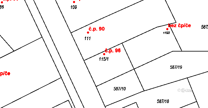 Strojetice 96, Kryry na parcele st. 115/1 v KÚ Strojetice u Podbořan, Katastrální mapa