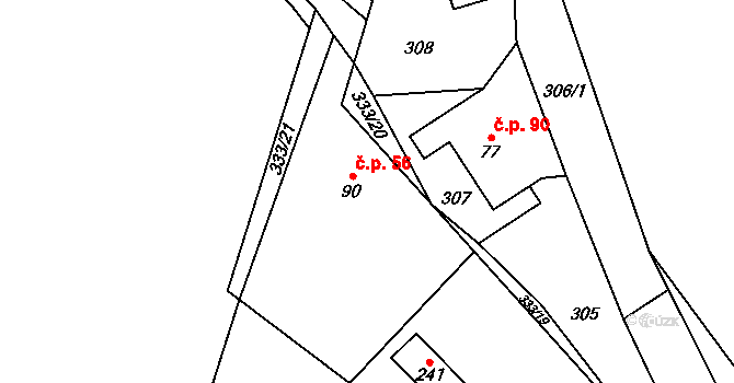 Klokočovská Lhotka 56, Klokočov na parcele st. 90 v KÚ Klokočov, Katastrální mapa