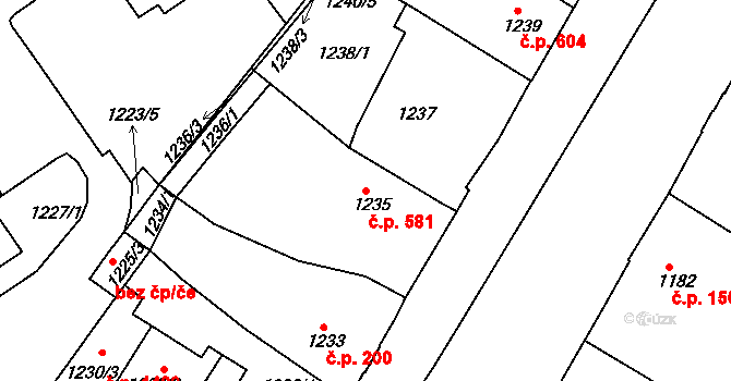 Kostelec nad Orlicí 581 na parcele st. 1235 v KÚ Kostelec nad Orlicí, Katastrální mapa