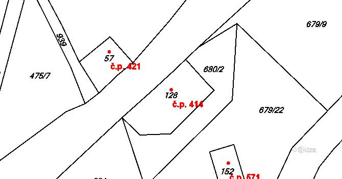 Rokytnice v Orlických horách 414 na parcele st. 128 v KÚ Panské Pole, Katastrální mapa