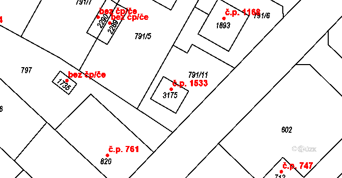 Neratovice 1533 na parcele st. 3175 v KÚ Neratovice, Katastrální mapa