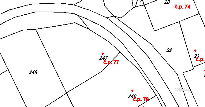 Postoupky 77, Kroměříž na parcele st. 247 v KÚ Postoupky, Katastrální mapa