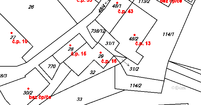 Kladrubce 16, Kasejovice na parcele st. 29 v KÚ Kladrubce, Katastrální mapa
