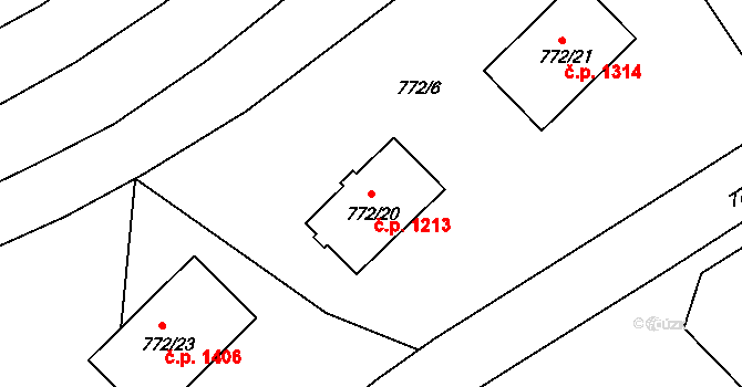 Holešov 1213 na parcele st. 772/20 v KÚ Holešov, Katastrální mapa