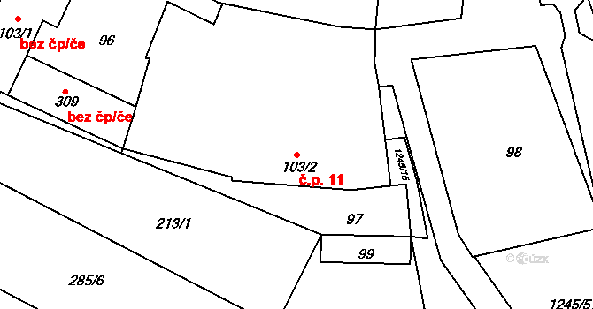 Otinoves 11 na parcele st. 103/2 v KÚ Otinoves, Katastrální mapa