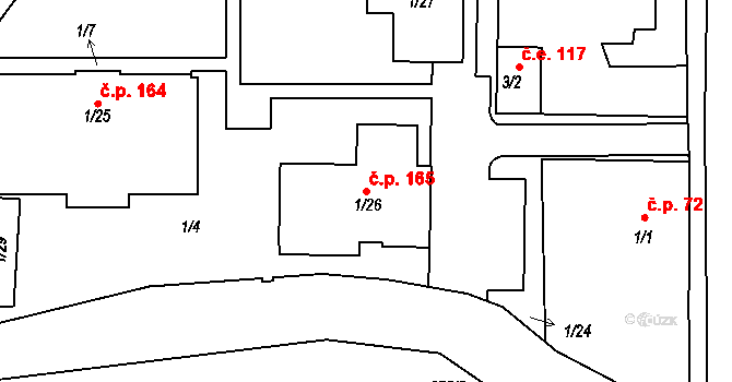 Pávov 165, Jihlava na parcele st. 1/26 v KÚ Pávov, Katastrální mapa