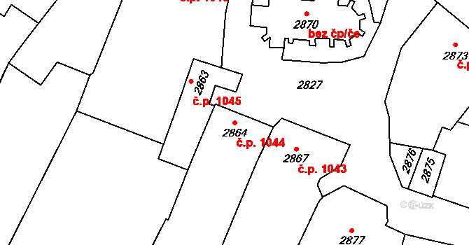 Rakšice 1044, Moravský Krumlov na parcele st. 2864 v KÚ Moravský Krumlov, Katastrální mapa