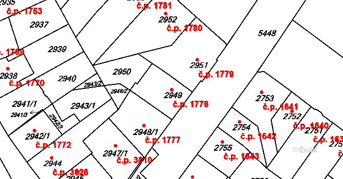 Znojmo 1778 na parcele st. 2949 v KÚ Znojmo-město, Katastrální mapa