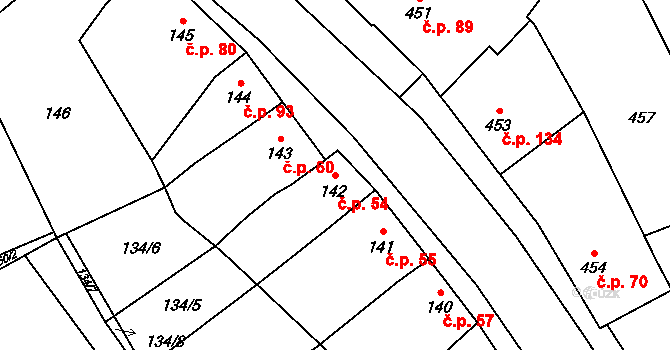 Přerov VI-Újezdec 54, Přerov na parcele st. 142 v KÚ Újezdec u Přerova, Katastrální mapa