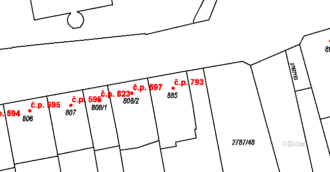 Lipník nad Bečvou I-Město 793, Lipník nad Bečvou na parcele st. 885 v KÚ Lipník nad Bečvou, Katastrální mapa