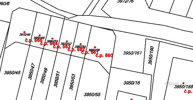 Žižkov 560, Kutná Hora na parcele st. 3950/56 v KÚ Kutná Hora, Katastrální mapa