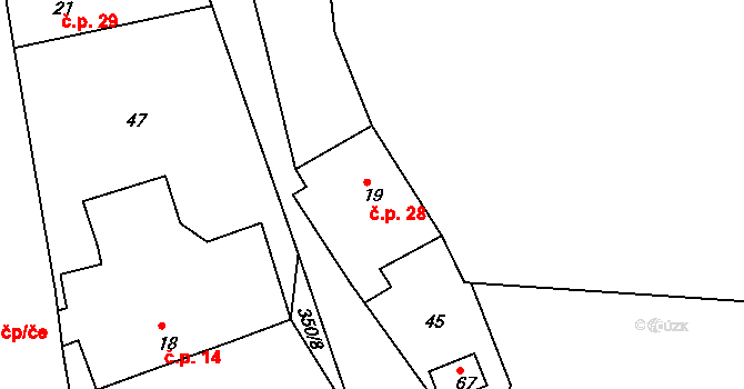 Snopoušovy 28, Dolní Lukavice na parcele st. 19 v KÚ Snopoušovy, Katastrální mapa