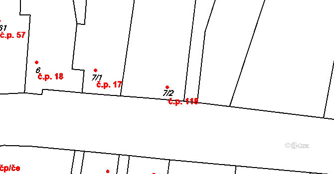 Vykáň 118 na parcele st. 7/2 v KÚ Vykáň, Katastrální mapa